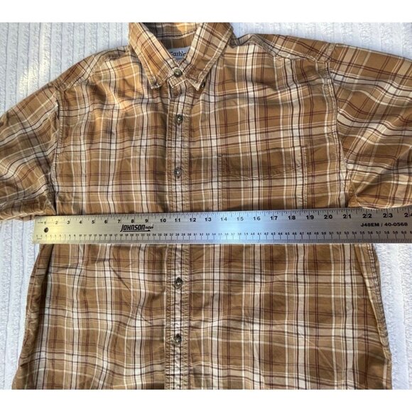 Carhartt Men's Button-Down Shirt Short Sleeve Pocket Plaid Large Brown White - Picture 6 of 7